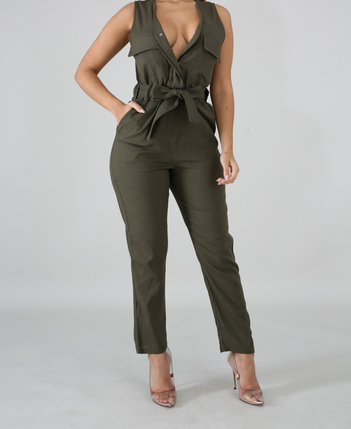 Army Pocketed Jumpsuit
