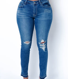Dark Blue Knee Distressed Jeans
