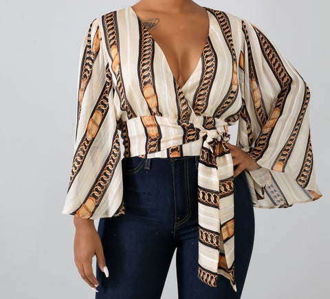 Gold Chain Striped Blouse